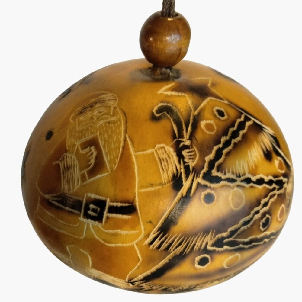 Bonaire Gourd Christmas Ornament  Pyrography Coastal Tropical Craft Folk Art